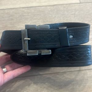 Black leather wide belt with statement buckle